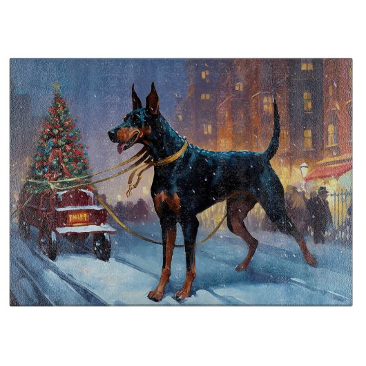 Doberman Kerst Feestelijk Seizoen Snijplank (Voorkant)