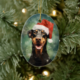 Doberman Kerstborstel schilderen kunstwerk Keramisch Ornament