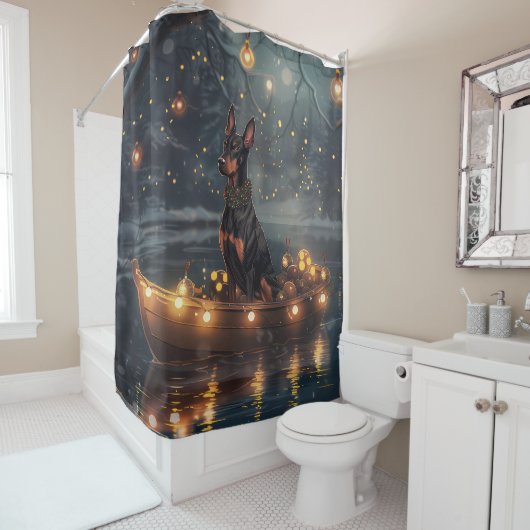 Doberman Kerstfeest reis Douchegordijn (In situ)