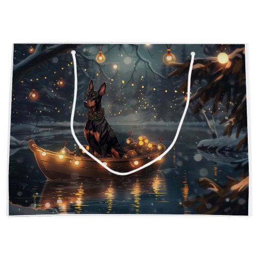 Doberman Kerstfeest reis Groot Cadeauzakje (Voorkant)
