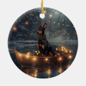 Doberman Kerstfeest reis Keramisch Ornament (Achterkant)