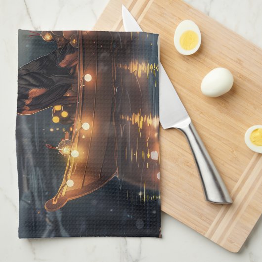 Doberman Kerstfeest reis Theedoek (Quarter Fold)