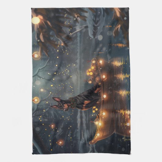 Doberman Kerstfeest reis Theedoek (Verticaal)