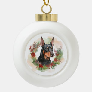 Doberman Kerstkrans feestelijke pup Keramische Bal Ornament
