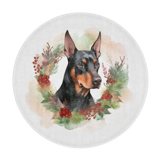 Doberman Kerstkrans feestelijke pup Snijplank (Voorkant)