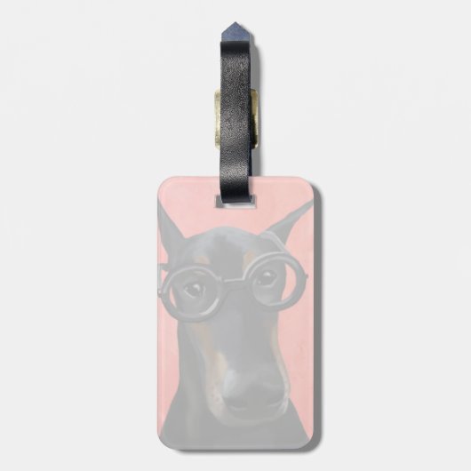 Doberman met bril bagagelabel (Achterkant verticaal)