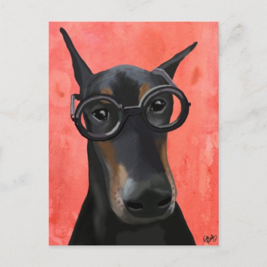 Doberman met bril briefkaart (Voorkant)