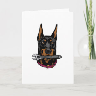 Doberman met moersleutel kaart