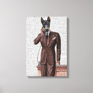 Doberman op telefoon canvas afdruk