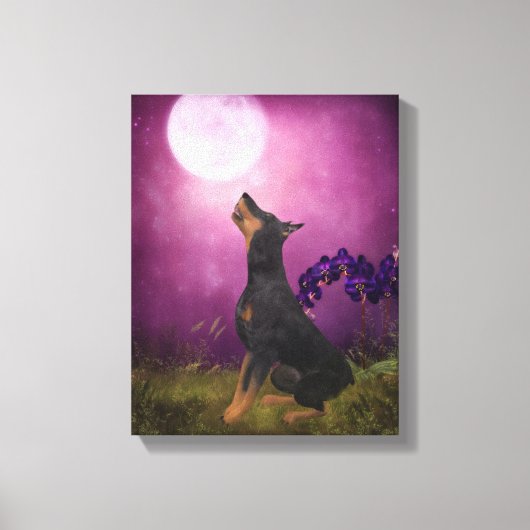 Doberman Paars Fantasy Orchids Dog Art Canvas Afdruk (Voorkant)