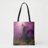 Doberman Paars Fantasy Orchids Dog Art Draagtas (Voorkant)