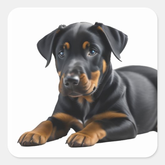 Doberman Pincer Pup Vierkante Sticker (Voorkant)
