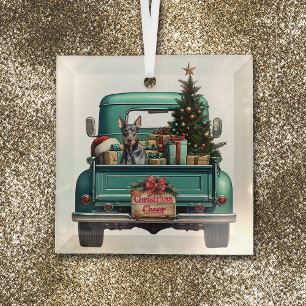 Doberman Pincher Dog Retro Truck Kerstmis Glas Ornament