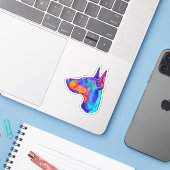 Doberman Pincher in kleuren Sticker (Laptop met iPhone)