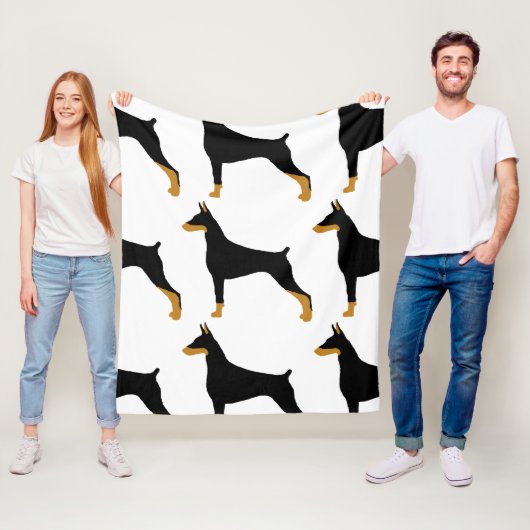 Doberman Pinscher black en tan silhouette Fleece Deken (In situ)