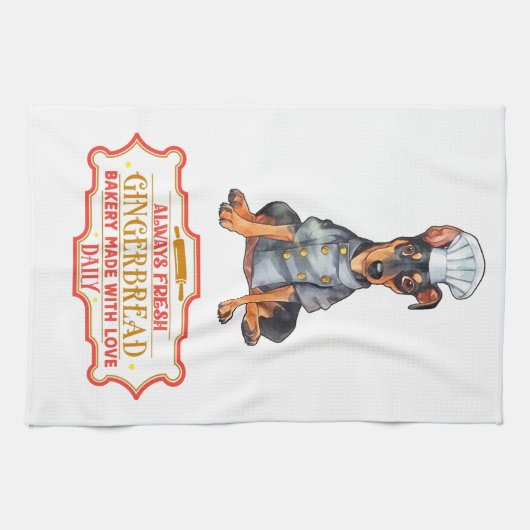 Doberman Pinscher Chef Baking Gingerbread Theedoek (Horizontaal)