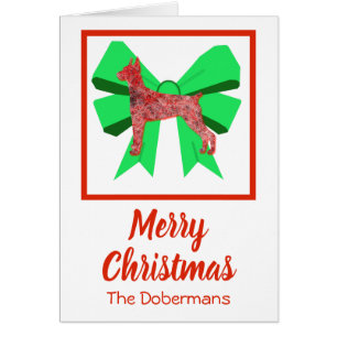 Doberman Pinscher Cute Christmas Dog & Bow Card