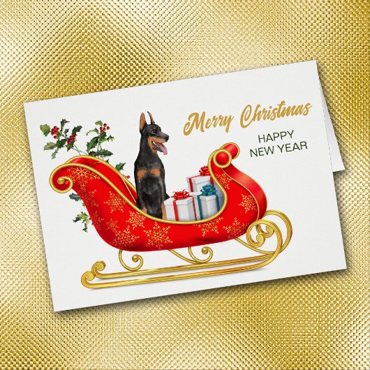Doberman Pinscher Dog Christmas Sleigh Card