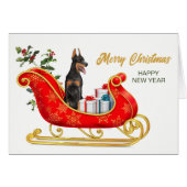 Doberman Pinscher Dog Christmas Sleigh Card (Devant horizontal)