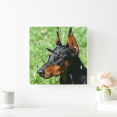 Doberman Pinscher dog clock Vierkante Klok (Huis)