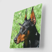 Doberman Pinscher dog clock Vierkante Klok (Hoek)