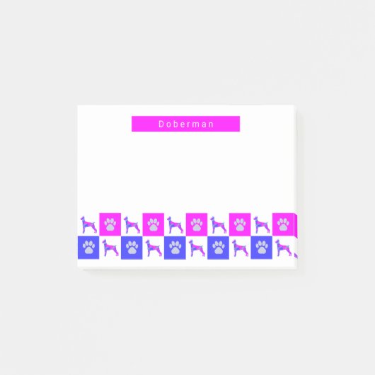 Doberman Pinscher Dog & Paw Hot Pink & Blue Post-it® Notes (Voorkant)