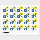 Doberman Pinscher Dog Silhouette & Paw Y&B Grid Vierkante Sticker (Vel)