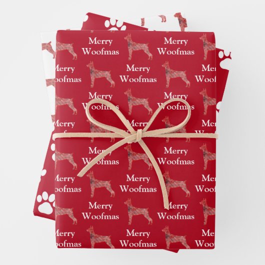 Doberman Pinscher Dog Silhouette Red Merry Woofmas Inpakpapier Vel (In situ)