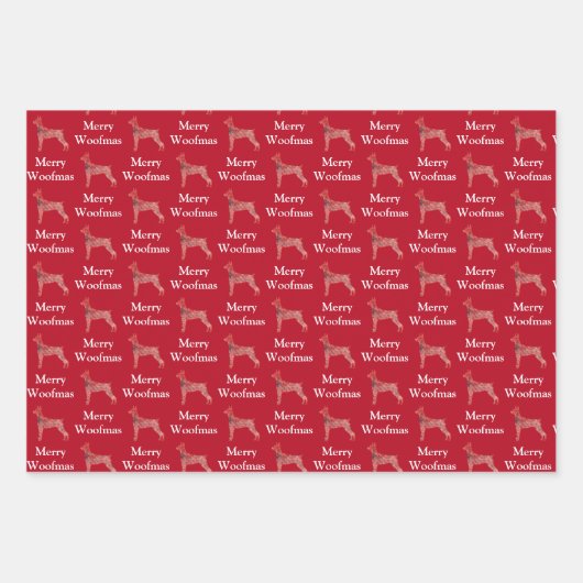 Doberman Pinscher Dog Silhouette Red Merry Woofmas Inpakpapier Vel (Voorkant)