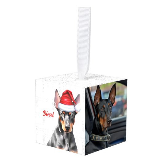 Doberman Pinscher Dog Two Photo Christmas Holiday Kubus Ornament (Voorkant hoekig)