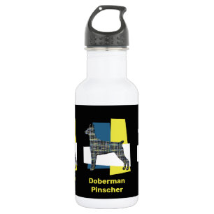 Doberman Pinscher Dog Yellow & Blue Grid Waterfles