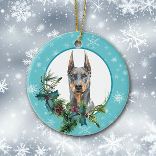 Doberman Pinscher Evergreen Blue Snowflake Keramisch Ornament