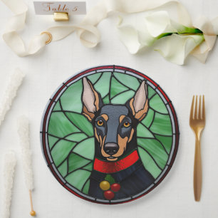 Doberman Pinscher Glas in lood Kerstmis Papieren Bordje