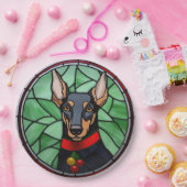 Doberman Pinscher Glas in lood Kerstmis Papieren Bordje (Feest)