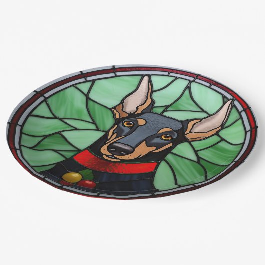 Doberman Pinscher Glas in lood Kerstmis Papieren Bordje (Gekanteld)