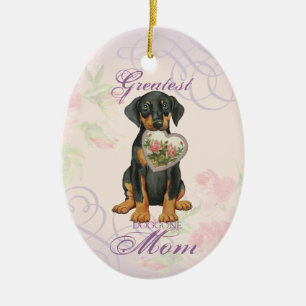 Doberman Pinscher Heart Mam Ceramic Ornament