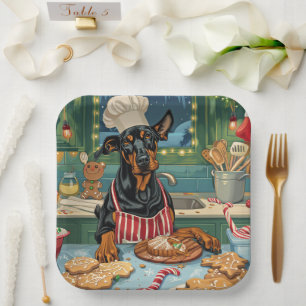 Doberman Pinscher Holiday Baking Feestelijke Kerst Papieren Bordje