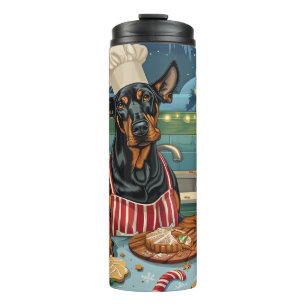 Doberman Pinscher Holiday Baking Feestelijke Kerst Thermosbeker