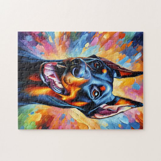 Doberman Pinscher Hond Portret Acryl Art Print Legpuzzel (Horizontaal)