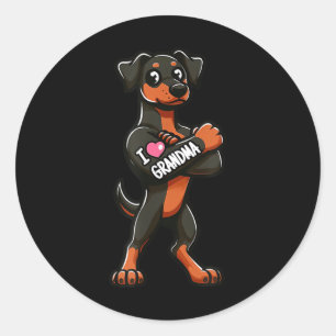 Doberman Pinscher I Love Grandma Funny Dog Tattoo Ronde Sticker