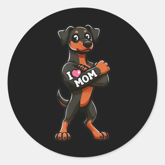 Doberman Pinscher I Love Mom Funny Dog Tattoo Ronde Sticker (Voorkant)