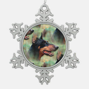 Doberman Pinscher in de Bossen Tin Sneeuwvlok Ornament
