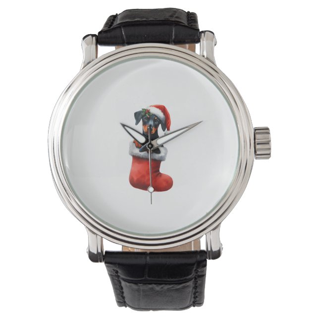 Doberman Pinscher in Sock-kerstkerstkerstkerstkers Horloge (Voorkant)