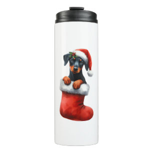 Doberman Pinscher in Sock-kerstkerstkerstkerstkers Thermosbeker