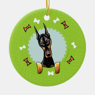 Doberman Pinscher Kerstmis Wreath Keramisch Ornament