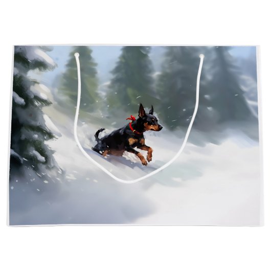 Doberman Pinscher Kerstsneeuw winter Groot Cadeauzakje (Voorkant)