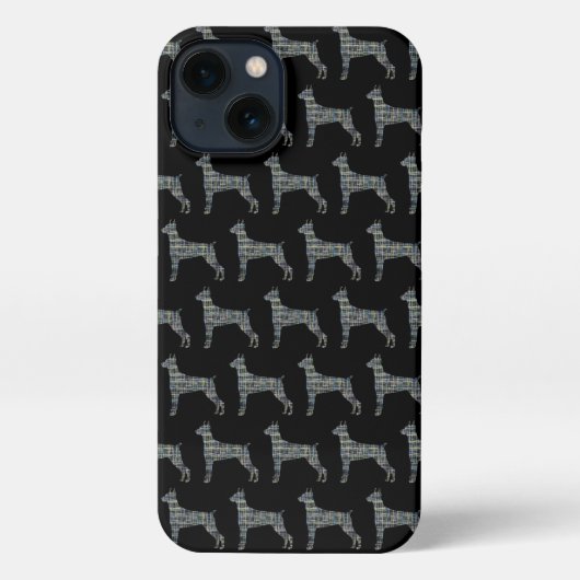 Doberman Pinscher Leuke Hond Silhouet Grid Zwart iPhone Hoesje (Achterkant)