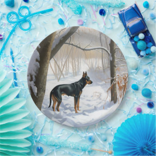 Doberman Pinscher liet het sneeuwen Kerstmis Papieren Bordje