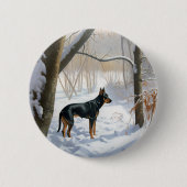 Doberman Pinscher liet het sneeuwen Kerstmis Ronde Button 5,7 Cm (Voorkant)