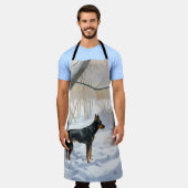 Doberman Pinscher liet het sneeuwen Kerstmis Schort (Gedragen)